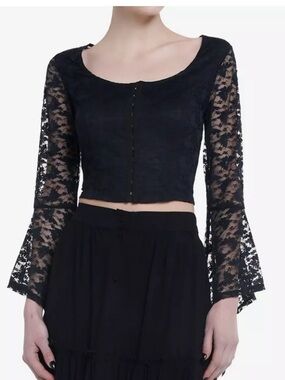 NWT Hot Topic Cosmic Aura Black Butterfly Lace Girls Bell Sleeve Top